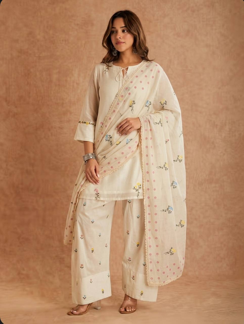 Off-White Pastel Flora Palazzo Suit